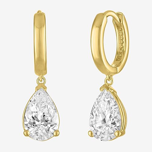 Fine Jewelry (g-h / Si2-i1) Womens 1 1/2 Ct. T.w. Lab Grown White Diamond 14k Gold Over Silver 17.2mm Pear Hoop E In Yellow