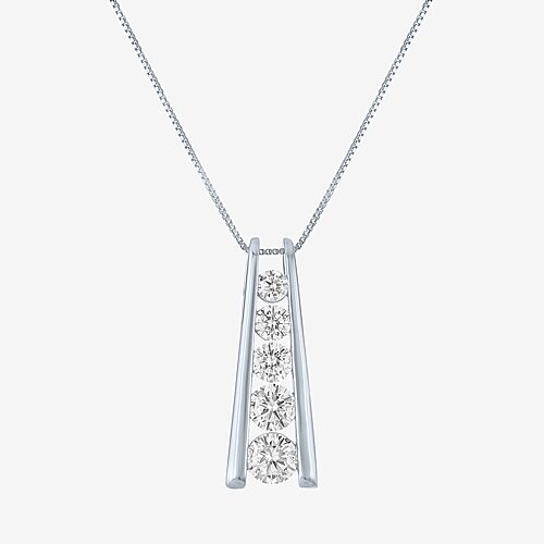 Fine Jewelry (g-h / Si2-i1) Womens 1 1/2 Ct. T.w. Lab Grown White Diamond Sterling Silver 18 Inch Pendant Necklac