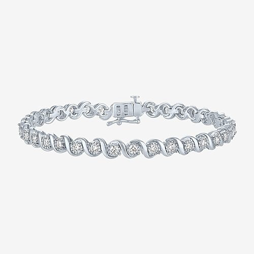 Fine Jewelry (g-h / Si1-si2) Womens 2 Ct. T.w. Lab Grown White Diamond Sterling Silver 6 1/4 Inch Tennis Bracelet