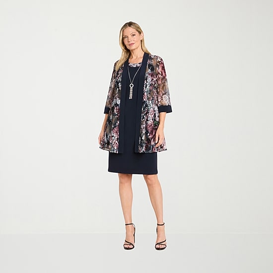 R & M Richards Womens Jacket Dress With Removable Necklace