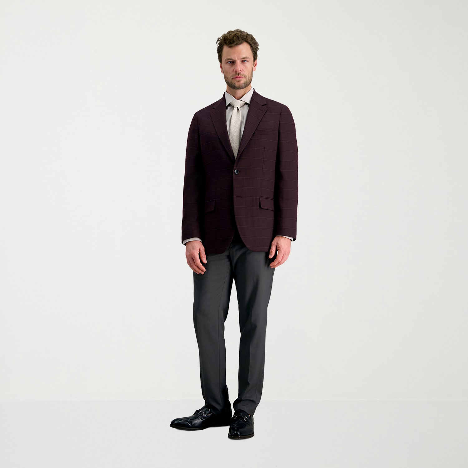 Haggar JMH Jm Haggar Mens Plaid Modern Fit Sport Coat