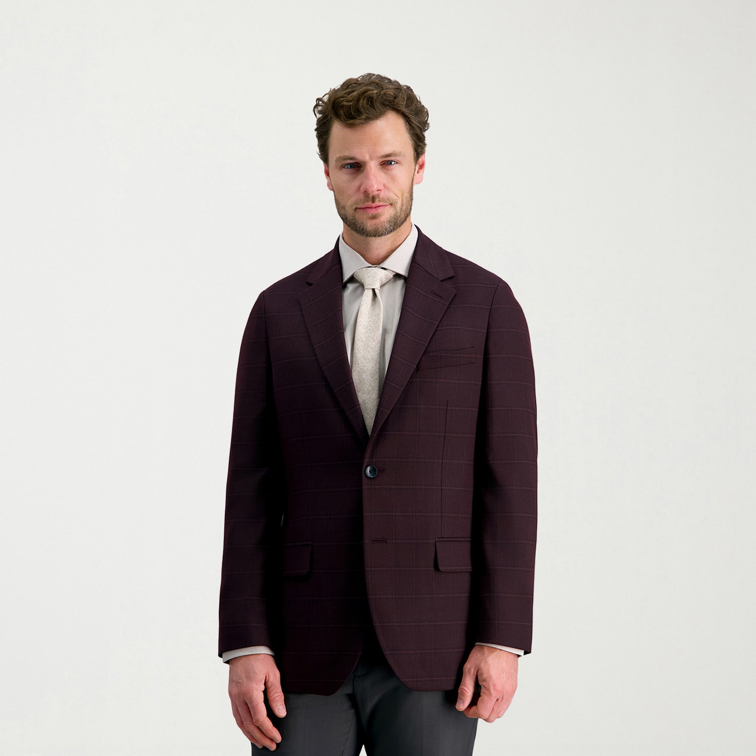 Haggar JMH Jm Haggar Mens Plaid Modern Fit Sport Coat