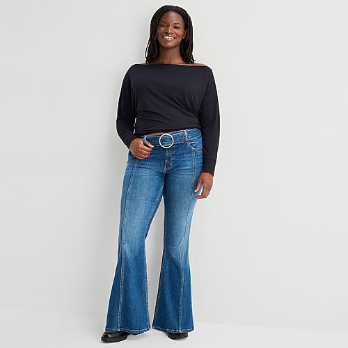 Arizona Womens Juniors Plus Low Rise Flare Leg Jean In Blue