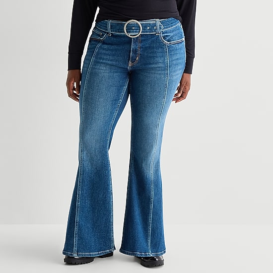 Arizona Womens Juniors Plus Low Rise Flare Leg Jean