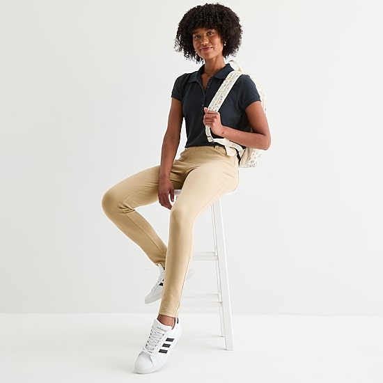 IZOD Womens Juniors Skinny Mid Rise Flat Front Pant