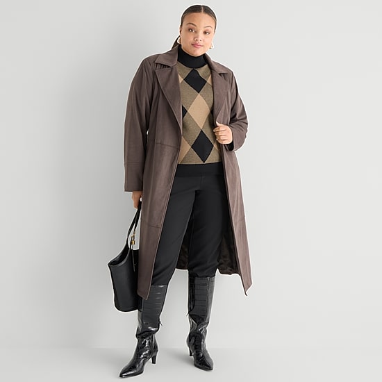 Worthington Womens Plus Midweight Trench Coat
