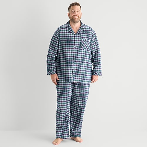St. John's Bay Mens Flannel Long Sleeve 2-pc. Big And Tall Pajama Set In White