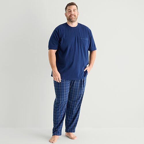 St. John's Bay Mens Crew Neck Short Sleeve 2-pc. Big And Tall Pajama Set In Blue