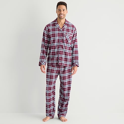 St. John's Bay Mens Flannel Long Sleeve 2-pc. Pajama Set In Red