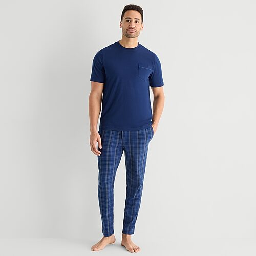 St. John's Bay Mens Crew Neck Short Sleeve 2-pc. Pajama Set In Blue