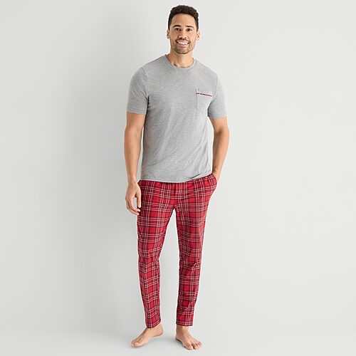 St. John's Bay Mens Crew Neck Short Sleeve 2-pc. Pajama Set In Red