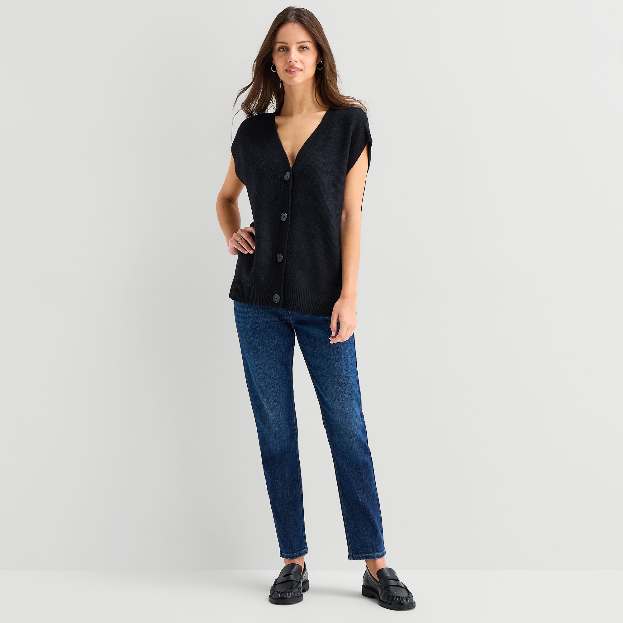 A.N.A Womens V Neck Button Sweater Vest