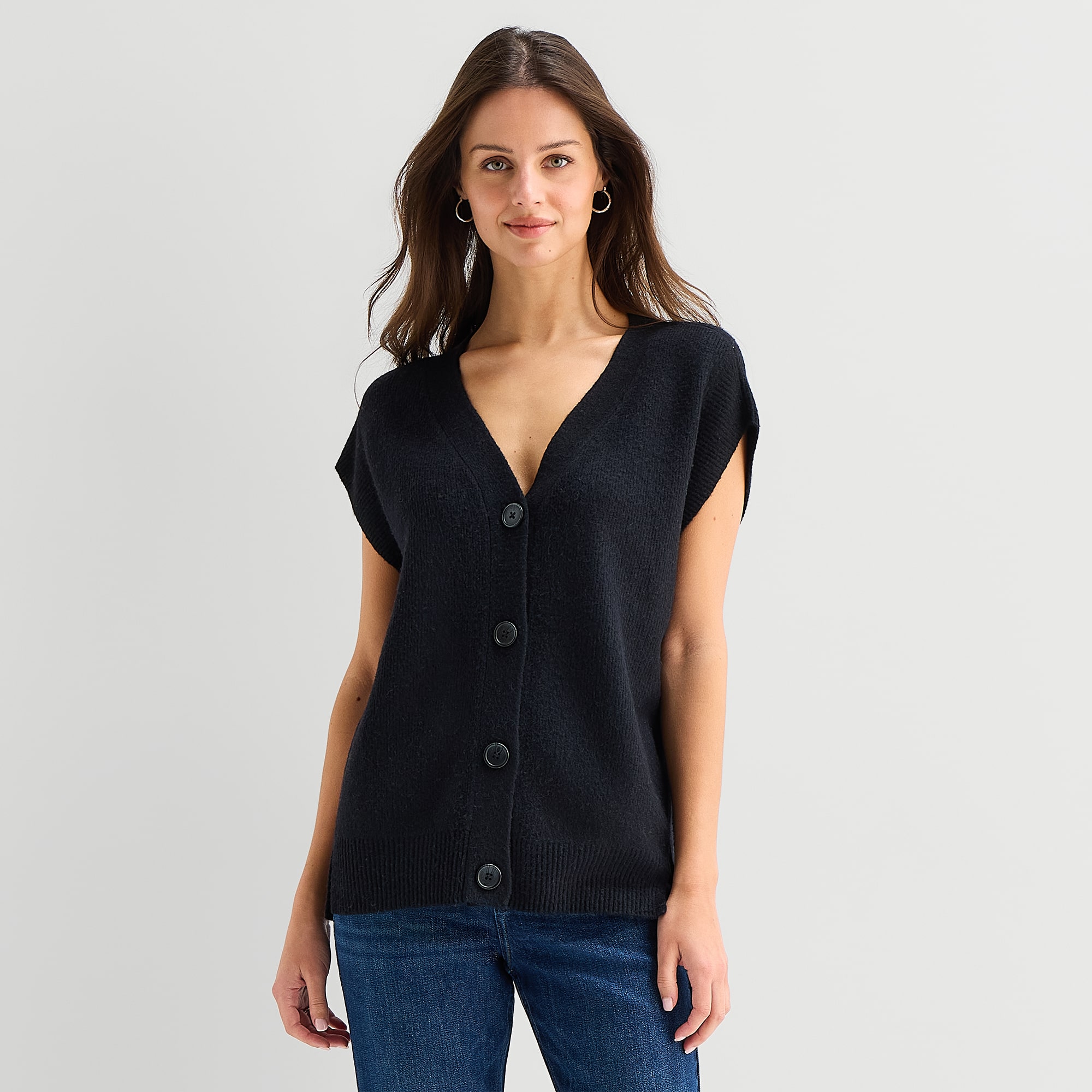 A.N.A Womens V Neck Button Tall Sweater Vest