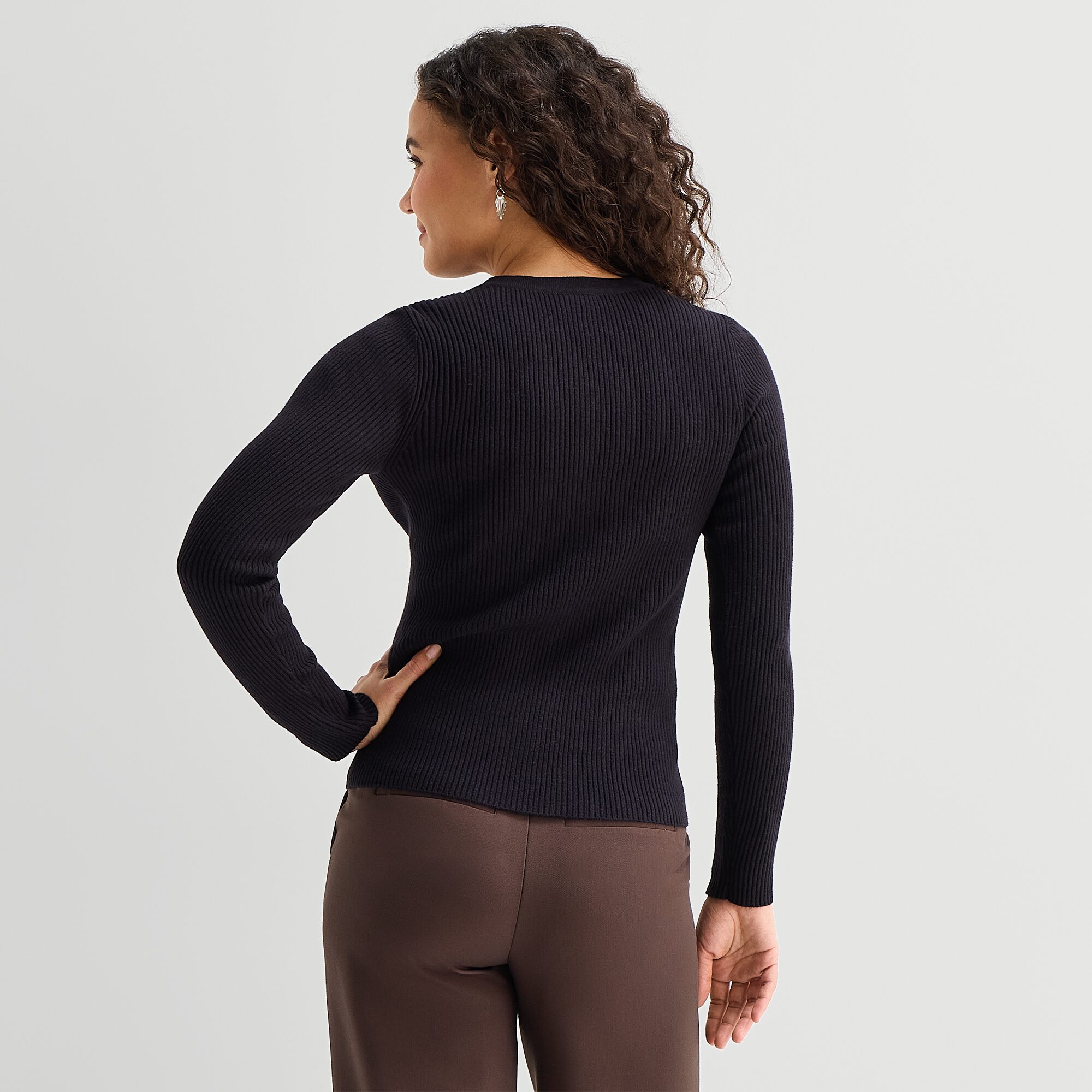 A.N.A Womens Crew Neck Long Sleeve Button Cardigan