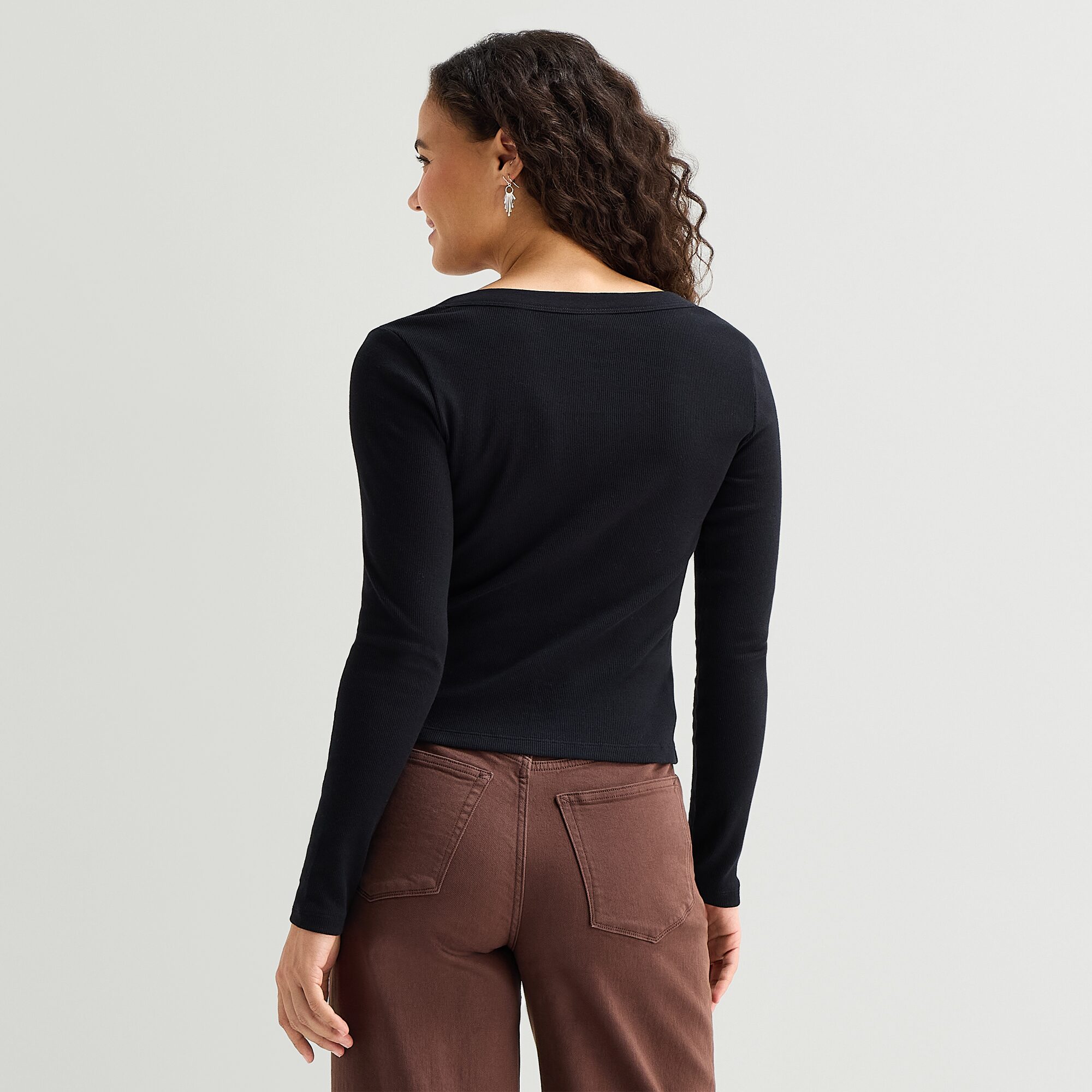 A.N.A Womens Split Crew Neck Long Sleeve T-Shirt