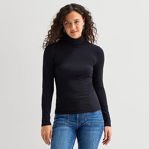 Ana Womens Mock Neck Long Sleeve T-shirt In Black