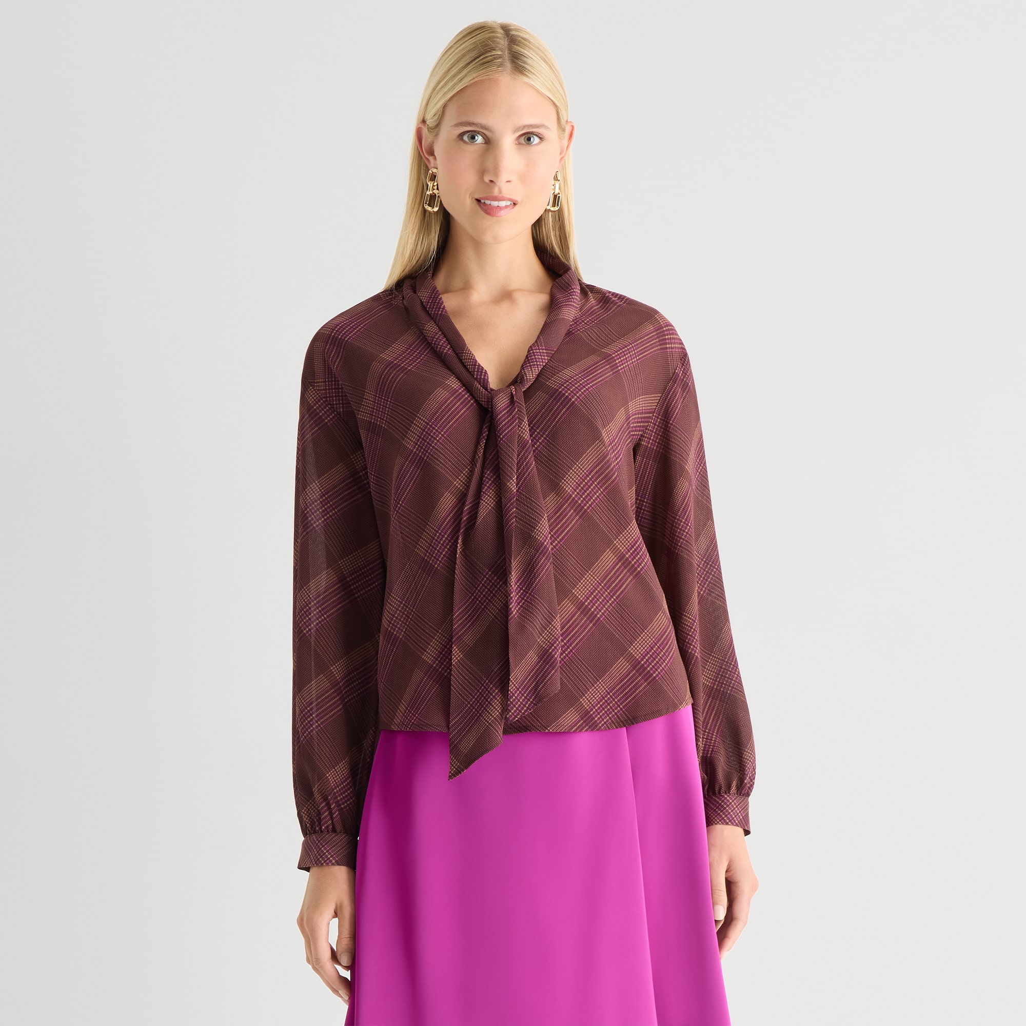 Worthington Womens Split Tie Neck Long Sleeve Blouse