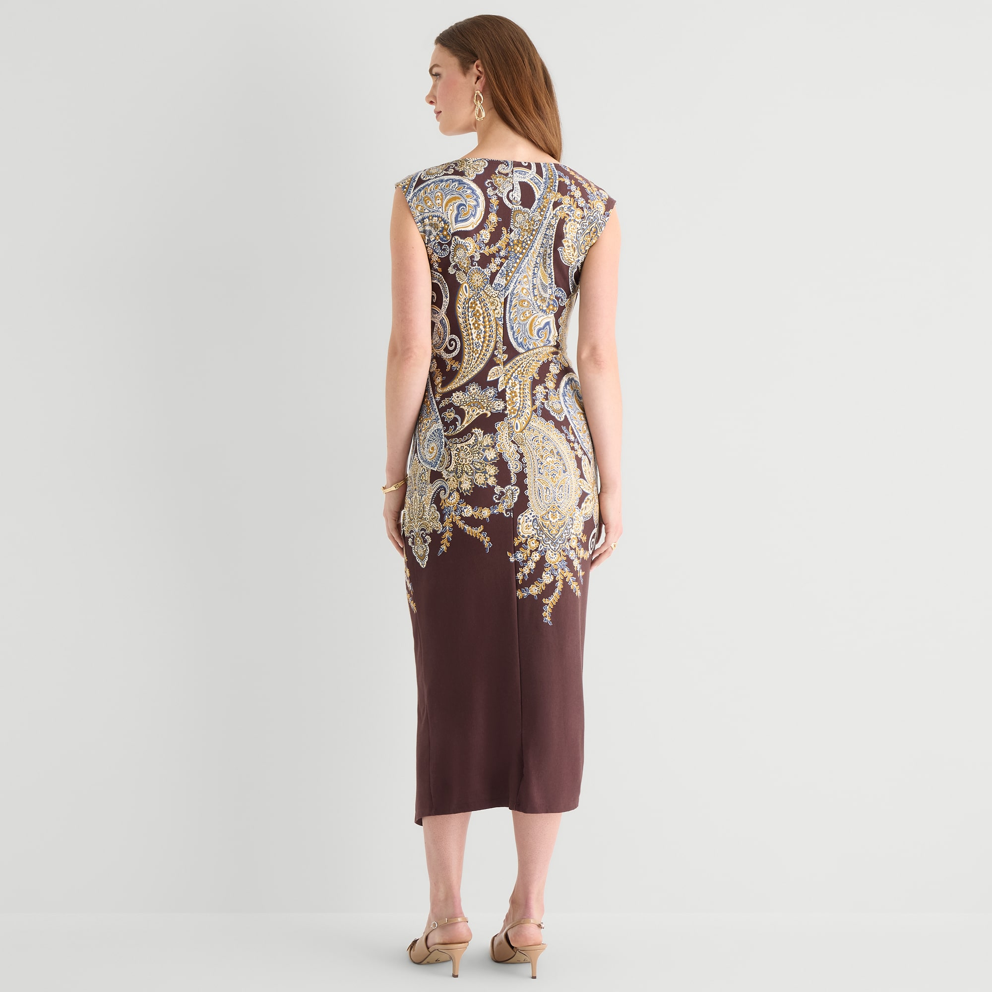 MSK Womens Midi Round Neck Sleeveless Cap Paisley Fit + Flare Dress