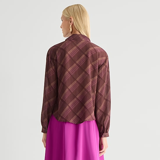 Worthington Womens Split Tie Neck Long Sleeve Blouse