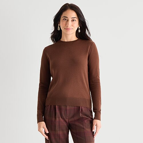 Worthington Womens Crew Neck Long Sleeve Pullover Sweater In Brown