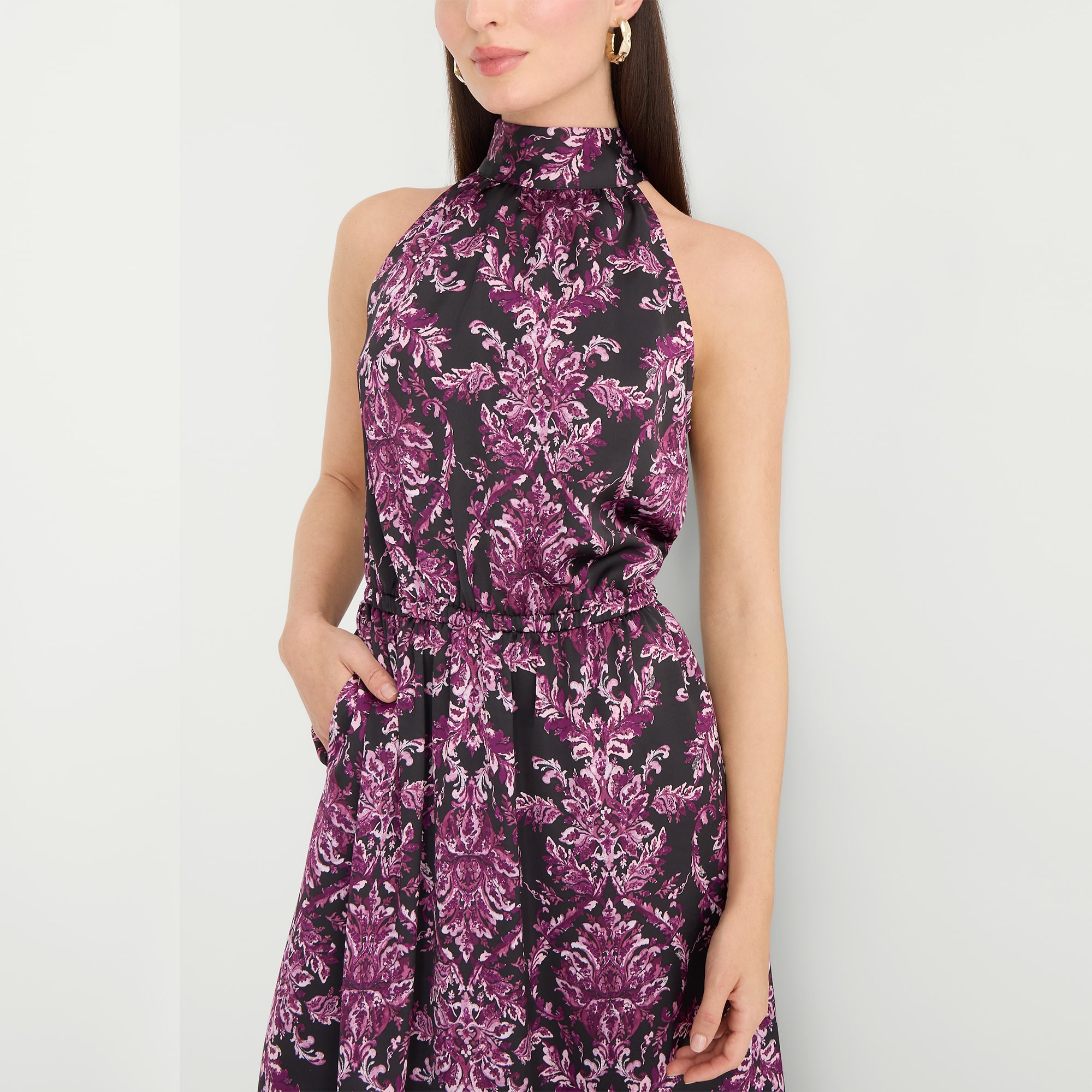 Worthington Womens Halter Neck Sleeveless Damask Fit + Flare Dress