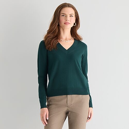 Worthington Womens V Neck Long Sleeve Pullover Sweater In Green