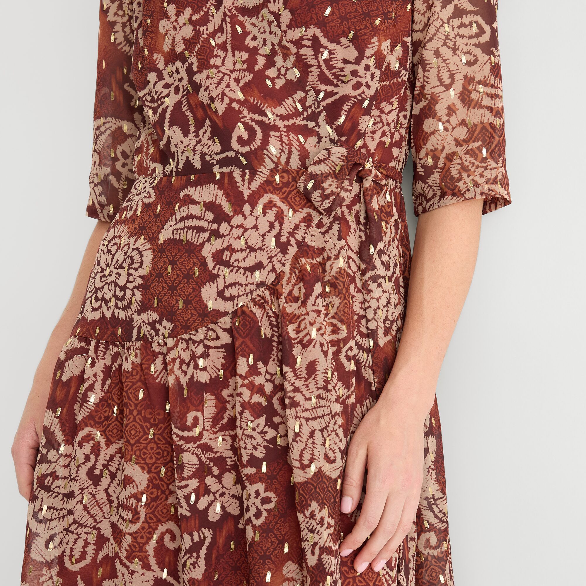 Rabbit Design Womens V Neck Short Sleeve Flutter Floral Fit + Flare Dress