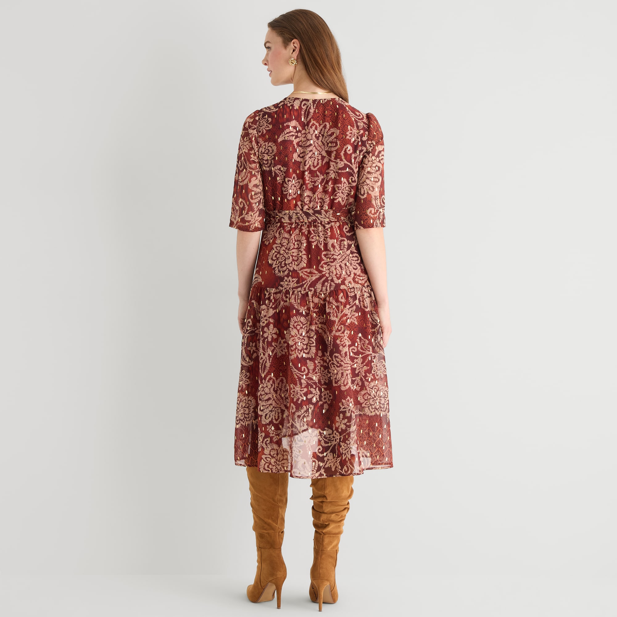 Rabbit Design Womens V Neck Short Sleeve Flutter Floral Fit + Flare Dress