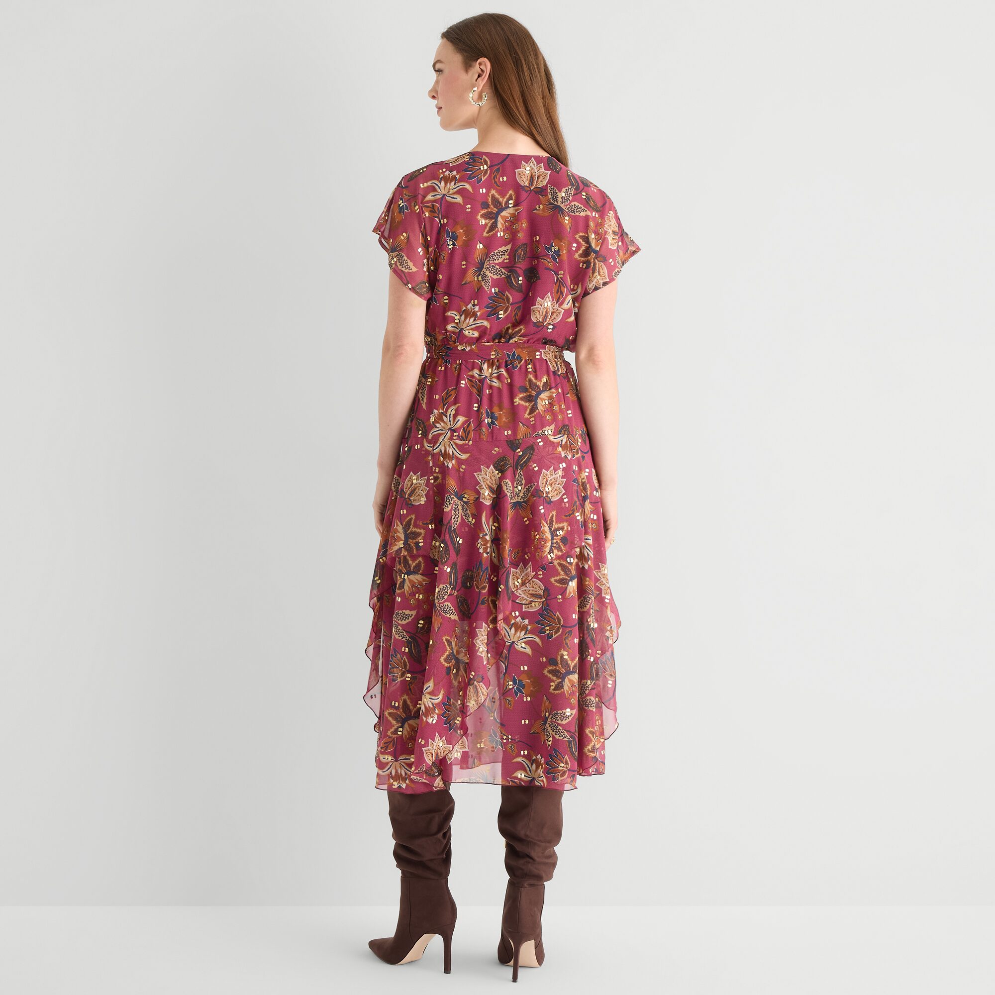 Rabbit Design Womens Midi V Neck Short Sleeve Cuffed Floral Fit + Flare Dress