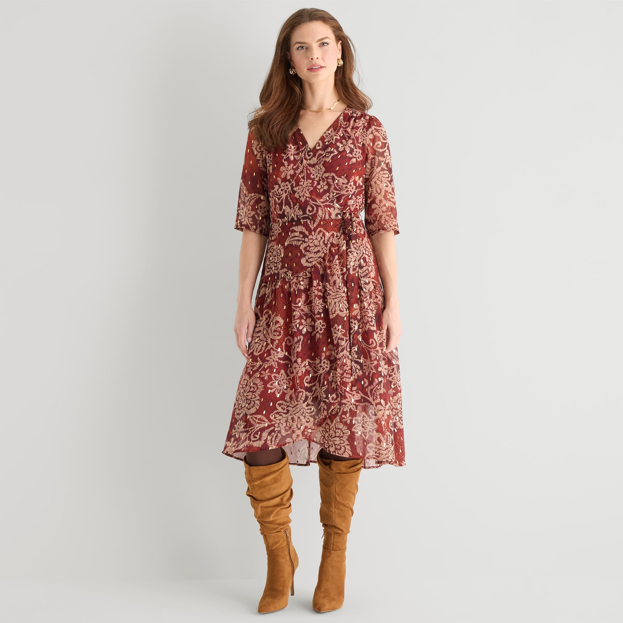 Rabbit Design Womens V Neck Short Sleeve Flutter Floral Fit + Flare Dress