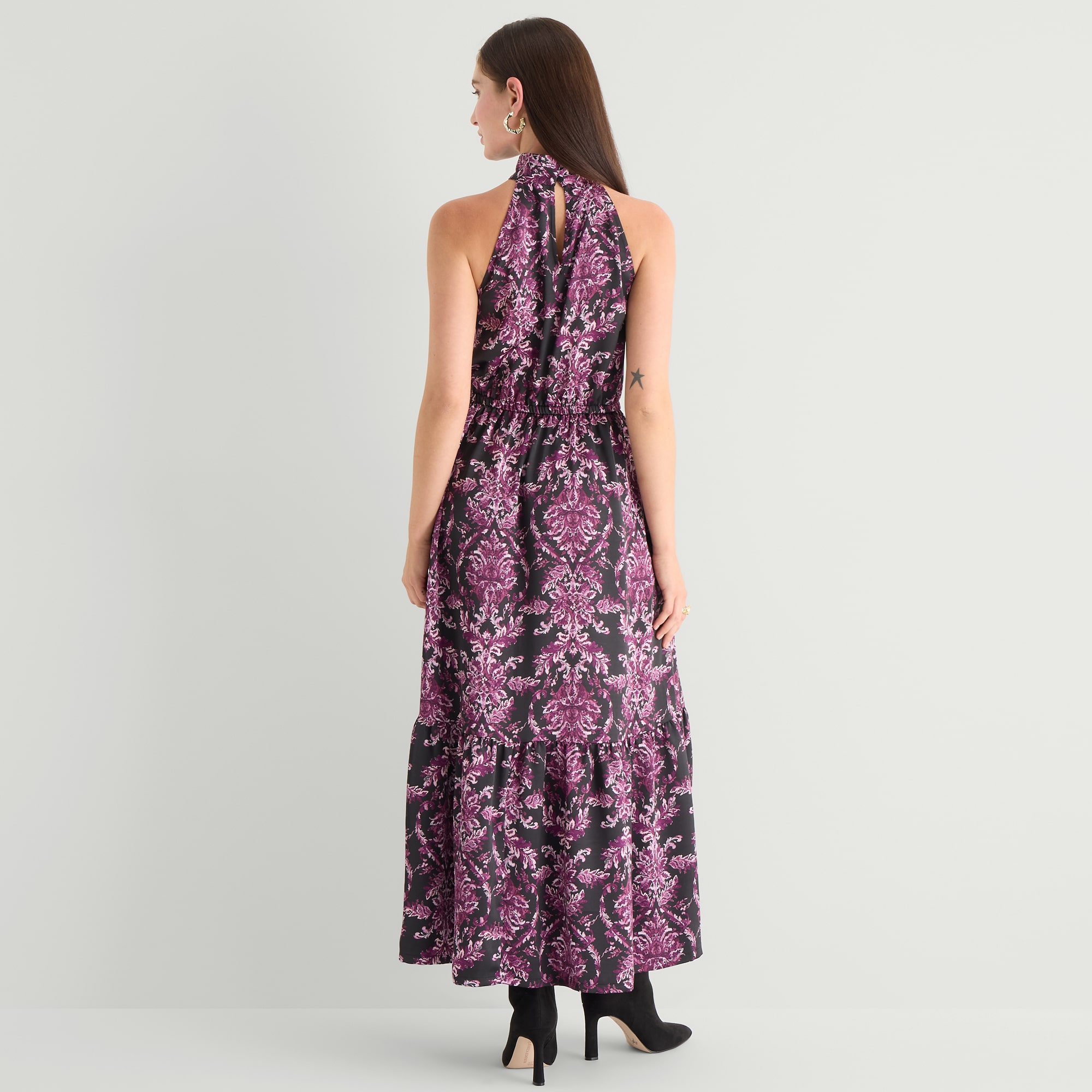 Worthington Womens Halter Neck Sleeveless Damask Fit + Flare Dress