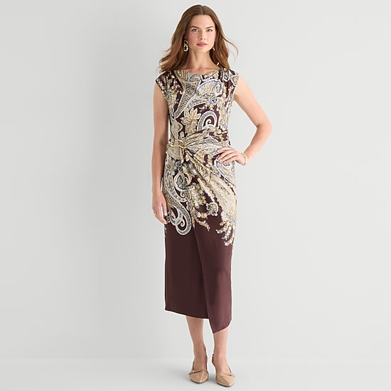 MSK Womens Midi Round Neck Sleeveless Cap Paisley Fit + Flare Dress