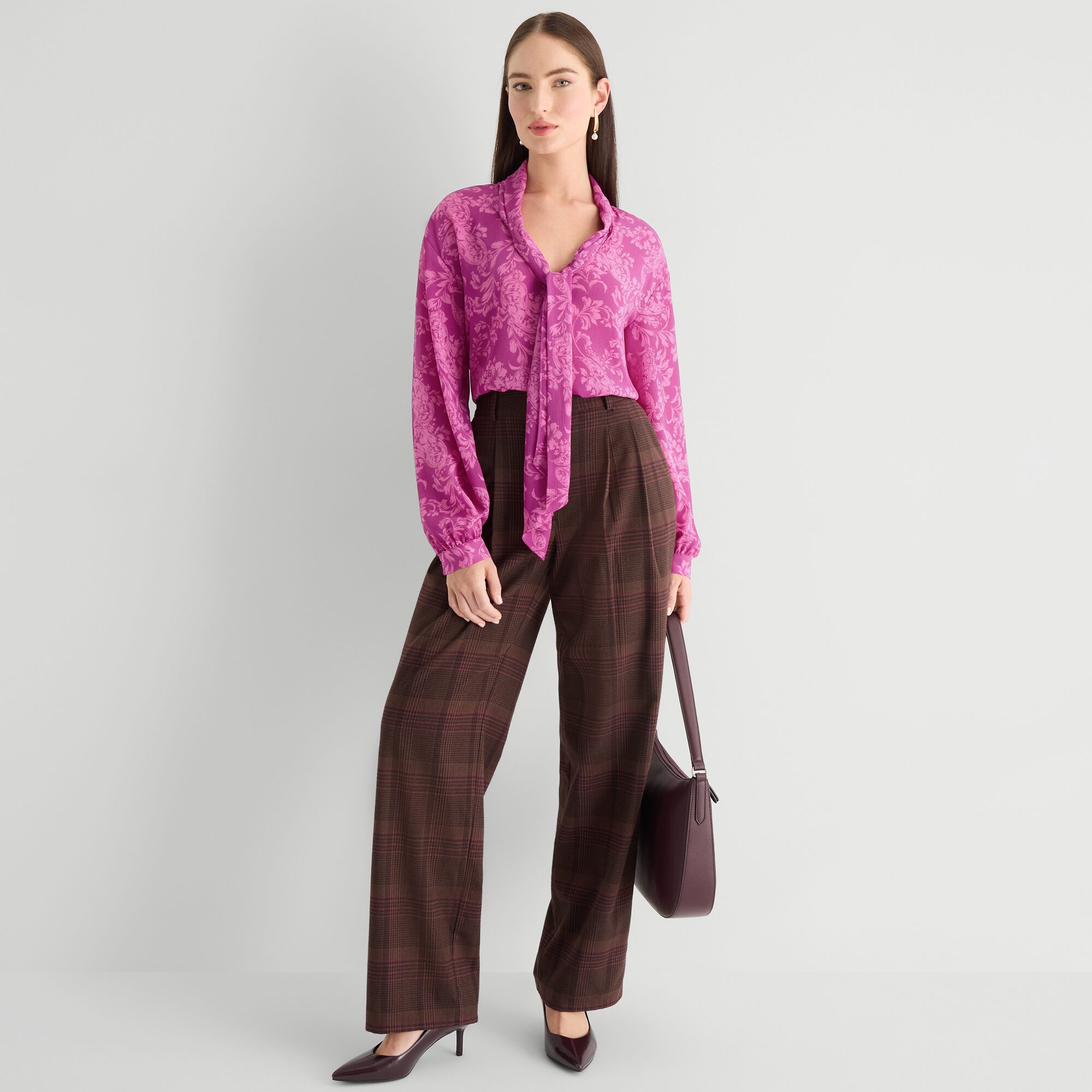 Worthington Womens Split Tie Neck Long Sleeve Blouse