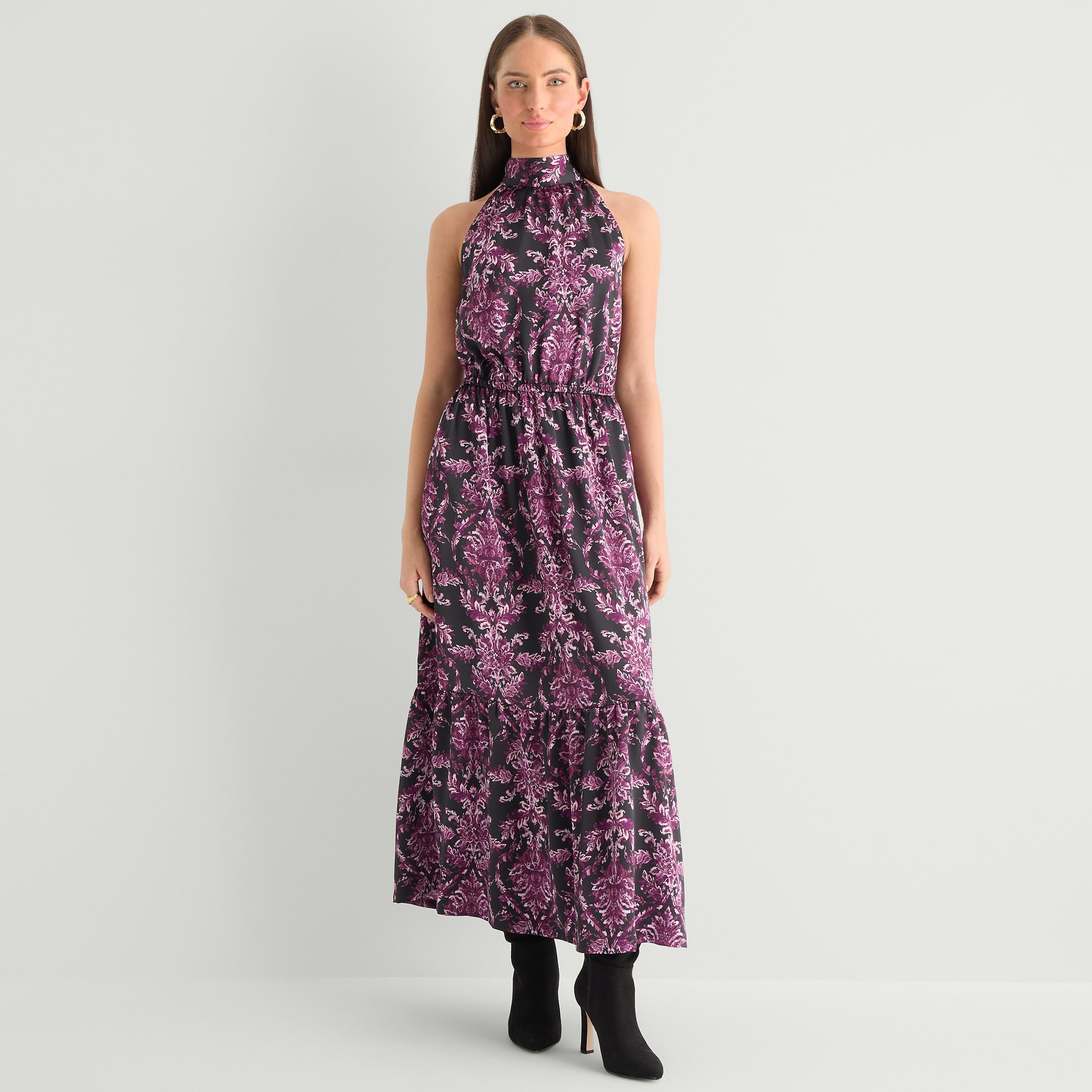 Worthington Womens Halter Neck Sleeveless Damask Fit + Flare Dress