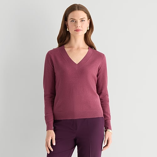 Worthington Womens V Neck Long Sleeve Pullover Sweater In Pink