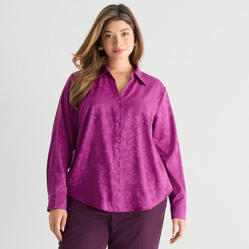 Worthington Plus Womens Long Sleeve Slim Fit Blouse, 2x, Purple