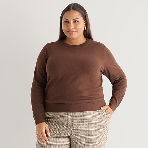 Worthington Plus Womens Crew Neck Long Sleeve Pullover Sweater In Brown