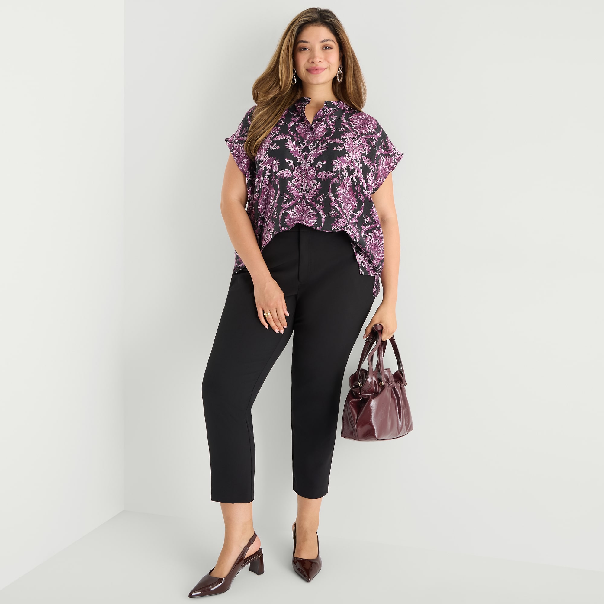Worthington Womens Plus Henley Neck Short Sleeve Blouse