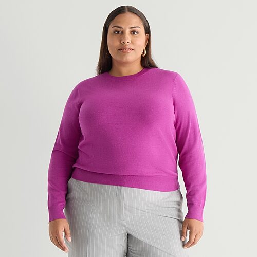 Worthington Plus Womens Crew Neck Long Sleeve Pullover Sweater, 2x, Purple