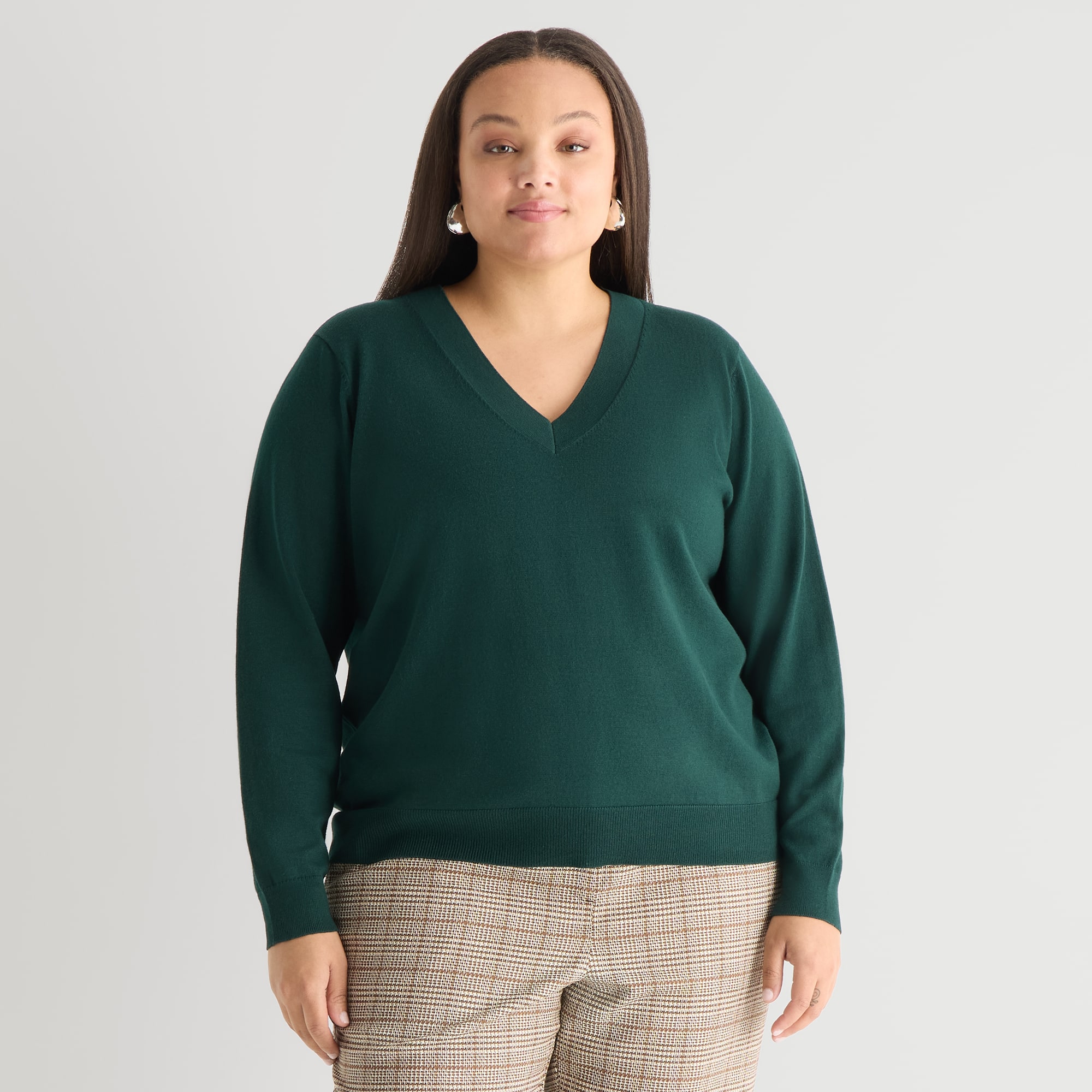 Worthington Plus Womens V Neck Long Sleeve Pullover Sweater