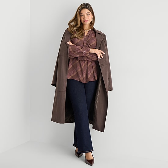 Worthington Womens Plus Henley Neck Long Sleeve Blouse
