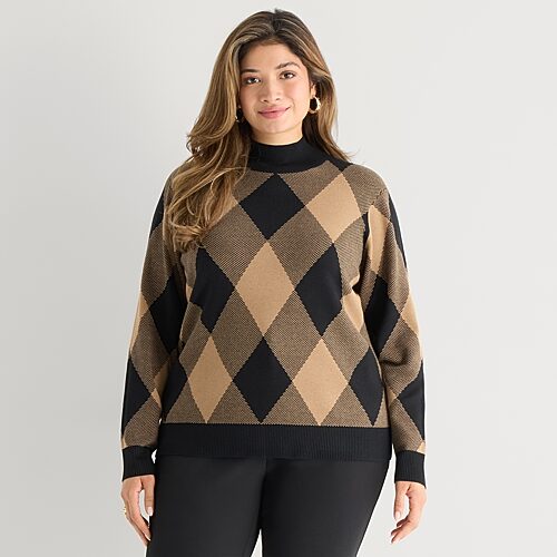 Worthington Plus Womens Turtleneck Long Sleeve Pullover Sweater In Brown