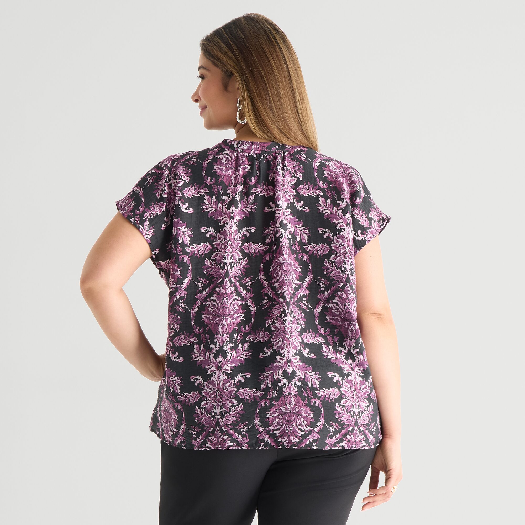 Worthington Womens Plus Henley Neck Short Sleeve Blouse