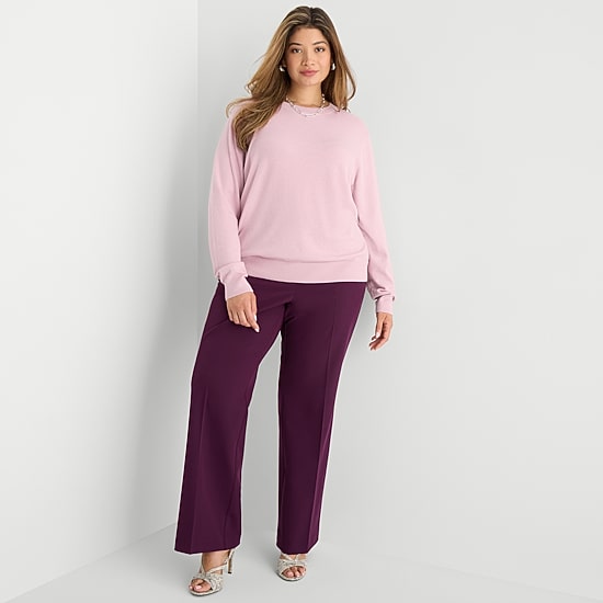 Worthington Plus Womens Crew Neck Long Sleeve Pullover Sweater
