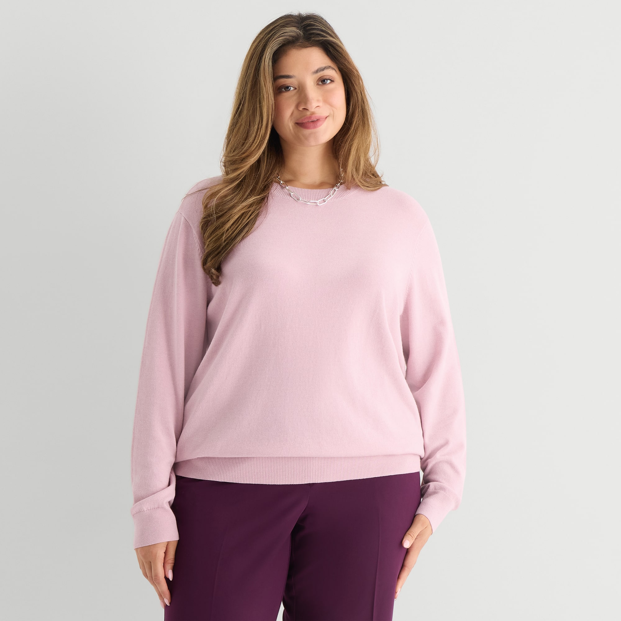 Worthington Plus Womens Crew Neck Long Sleeve Pullover Sweater