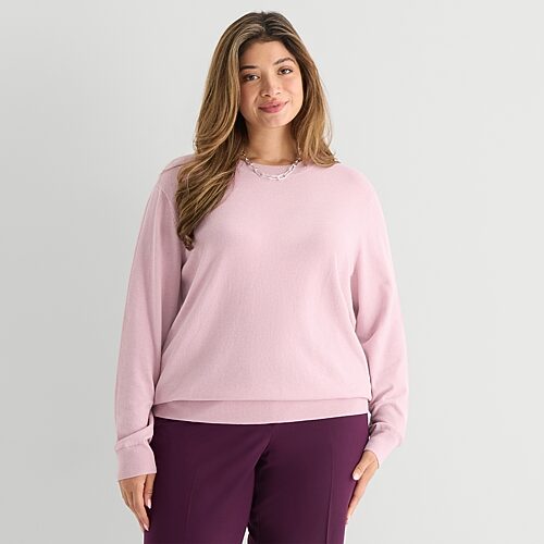 Worthington Plus Womens Crew Neck Long Sleeve Pullover Sweater In Purple