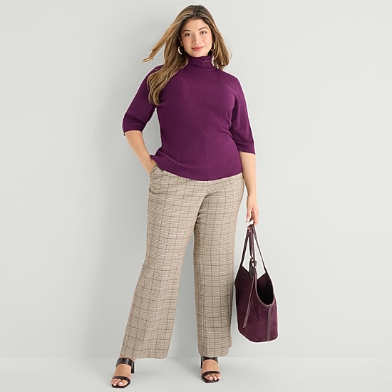 Worthington Plus Womens Turtleneck Elbow Sleeve Pullover Sweater