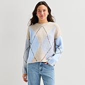 Arizona Juniors Womens Crew Neck Long Sleeve Argyle Pullover Sweater