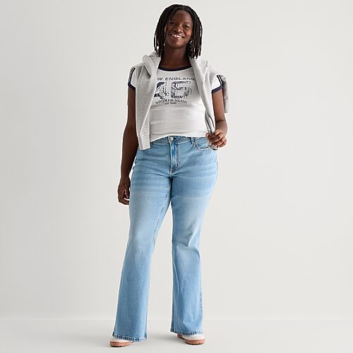 Arizona Womens Juniors Plus Low Rise Bootcut Jean In Blue