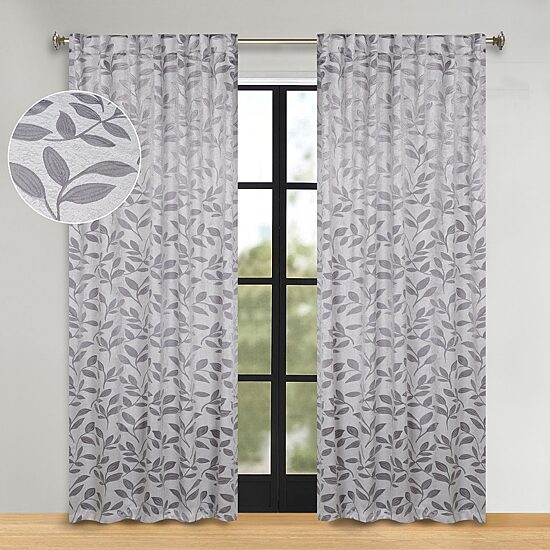 SUPERIOR® Leaves Back Tab Energy Saving Room Darkening Set of 2 Curtain Panel